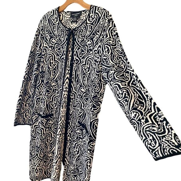 Colette Mordo Sadimara Sz M Black White Jacquard Knit Midi Button Sweater Jacket - Picture 4 of 12